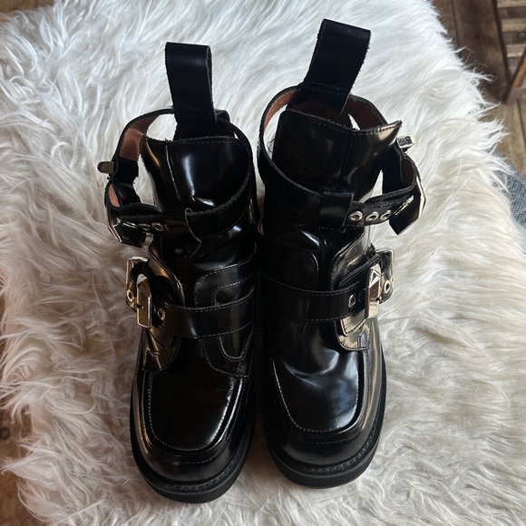 90s style super chunky cut out Jeffrey Campbell black leather buckle loafers 38 - Picture 5 of 6